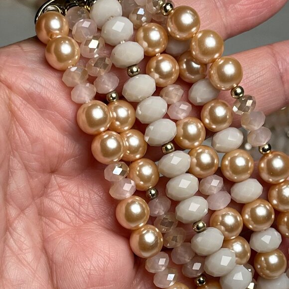 Multi-Strand Pearl & Bead LONG Necklace By Ottaviani BIJOUX Pink & White - Picture 6 of 7